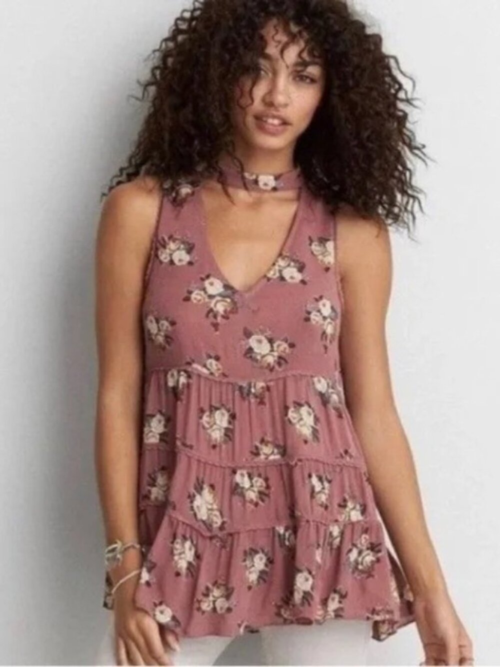 American Eagle Pink Tiered Top